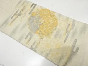 アンティーク　プラチナ　綴れ　雪輪に牡丹・菊・萩模様織り出し袋帯（材料）